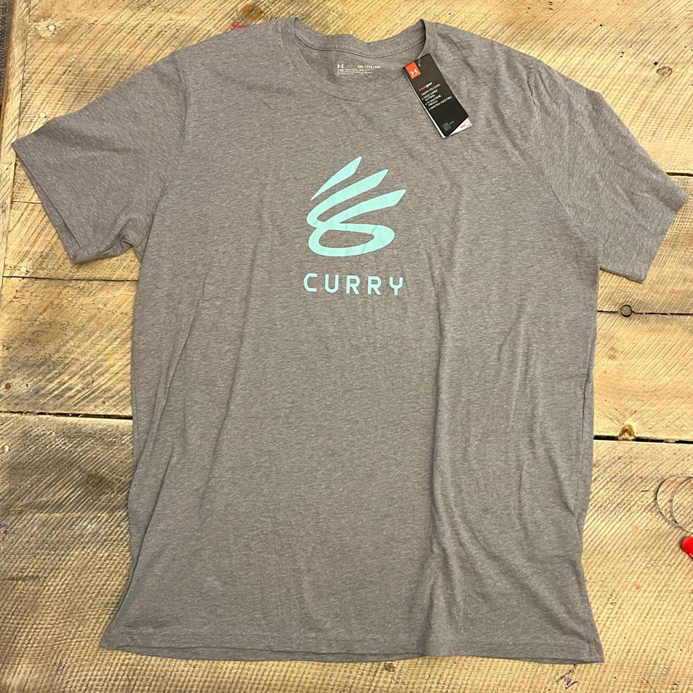 Under Armour Stephen Curry HeatGear T-Shirt Mens 2XL Gray Mint Logo 1389110-035